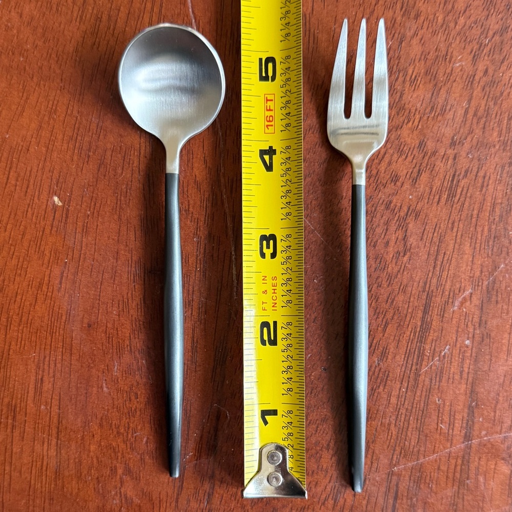 Modern matte black and brushed silver Espresso Spoons & Oyster Forks (set of 8)
